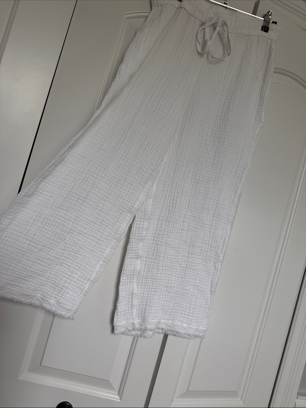 Eileen Fisher White Cropped Gauze Wide-Leg Pants